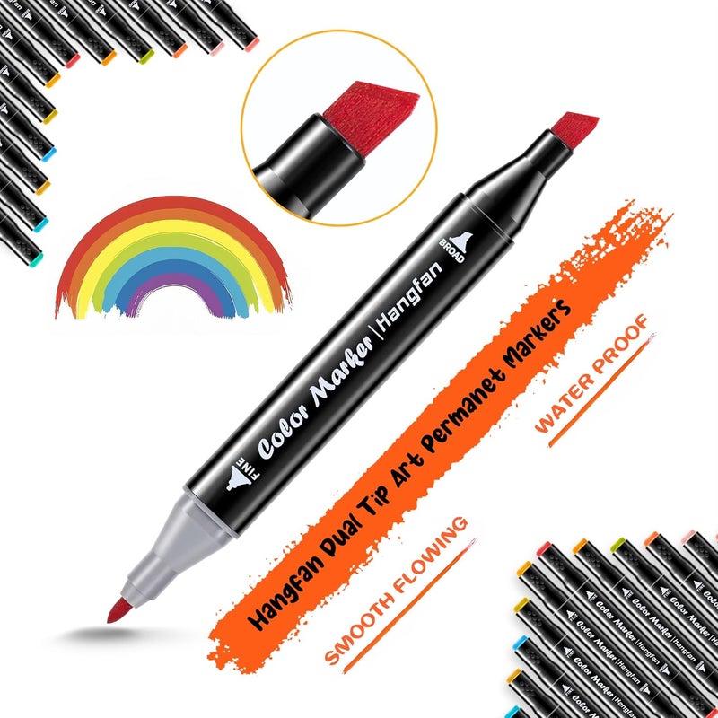 HandFan Art Markers, for Adult Coloring Books No Bleeding,40 Colors Dual Tip Alcohol Markers Brush Tip,Give 1 White Highlighter,1 Tracing Pen,Anime Coloring Sketch Illustrations (Black Pen Container) - Image 3